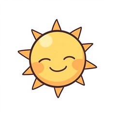 Cute sun flat illustrations. Yellow childish sunny emoticons collection. Smiling sun with sunbeams cartoon character isolated on white background. T shirt print design element.