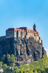Stunning exterior view of Riegersburg castle on a sunny summer day with blue sky cloud, Feldbach, Styria, Austria