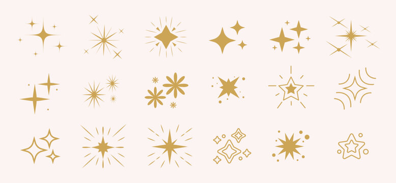 Yellow sparkles symbols vector. Set of l vector stars sparkle icon. Bright firework, decoration twinkle, shiny flash. Glowing light effect stars and bursts collection. Vector