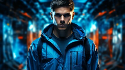 Fototapeta premium A portrait of a confident and mysterious-looking man against a dark background, evoking concepts of urban style and individuality