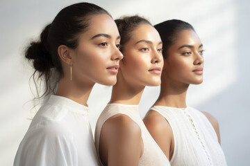 Three women are standing next to each other and looking at the camera
