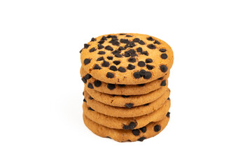 Stack of chocolate chip cookies isolated on white