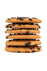 A stack of chocolate chip cookies close-up