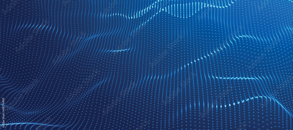 Poster abstract digital particle wave. futuristic dotted wave. big data digital code. technology or science