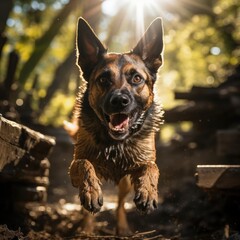 Belgian Malinois in Majestic Mid-Leap: A High-End DSLR Perspective