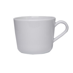White coffee mug, png background, close-up, cafe concept photo idea, beautiful white mug, side view.
