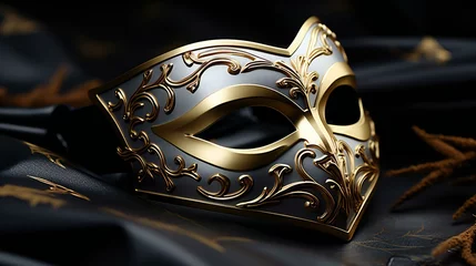 Foto op Plexiglas Venetian Masquerade Elegance. Intricate Gold Mask Adorning a Lady at a Carnival in Venice © Rabbi