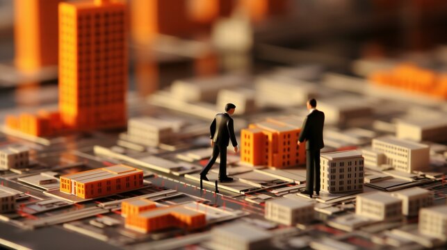 Business strategy and puzzle concept depicted with miniature figures and maze elements, symbolizing strategic planning and problem-solving in business