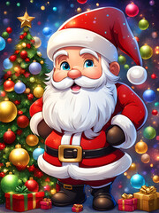 new year card, santa claus with gifts on christmas background