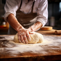 Baker kneading dough.