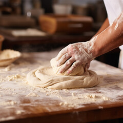 Baker kneading dough.