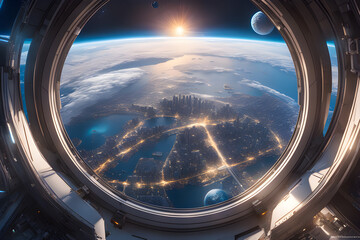 detailed, attractive, and realistic view from the window of a spaceship, offering a breathtaking perspective of planet Earth from outer space, capturing the beauty and wonder of our planet