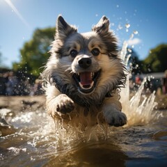 Keeshond Mid-Air Majesty: Capturing Canine Grace and Glisten in the Sun