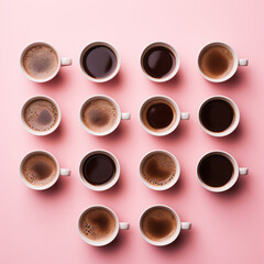 American coffee cups on pink background.