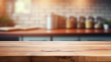 Bare Essentials: Clean Wooden Table Against a Kitchen Backdrop