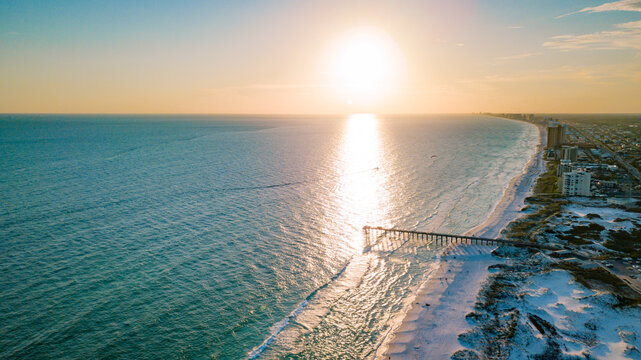 Sunset over Panhandle Pier on the Gulf of Mexico in Florida