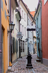 Old modernist building facades in an old town village in Riga, Latvia