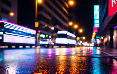 Fototapeta premium Night city, atmospheric neon lights, advertising signs, Generative AI