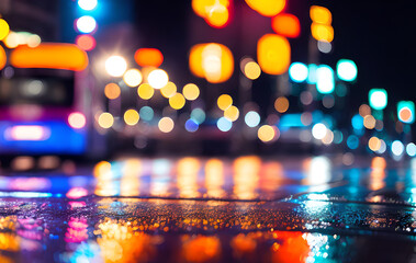 Night city, atmospheric neon lights, advertising signs, Generative AI