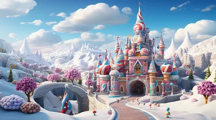 Cercles muraux Moscou Fantastical winter wonderland in a cartoon style, showcasing a vivid amusement park and candy land. ai generated.