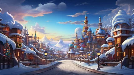 Cercles muraux Moscou Fantastical winter wonderland in a cartoon style, showcasing a vivid amusement park and candy land. ai generated.