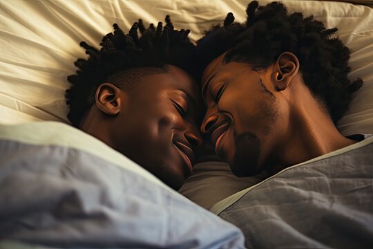 Black Gay Couple Sleeping In Bed