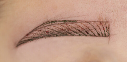 Microblading, tiny hair-like strokes to create a natural looking brow, semi-permanent tattooing...