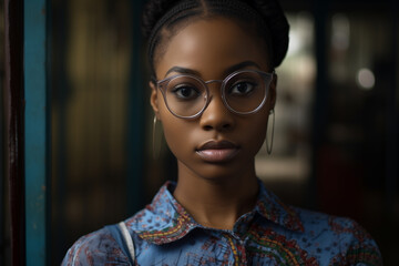 an 20 Year old nigerian girl wearing big eyeglasses. africanwoman. 