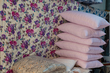 Handmade quilts and pillows.