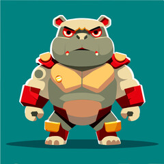 Angry Hippo Fat body Cyberpunk  super hero Red Big eye cute stand full body