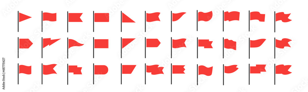 Poster red flag icon vector set. start and finish symbols. map marks for gps point. concept of pointer, tag