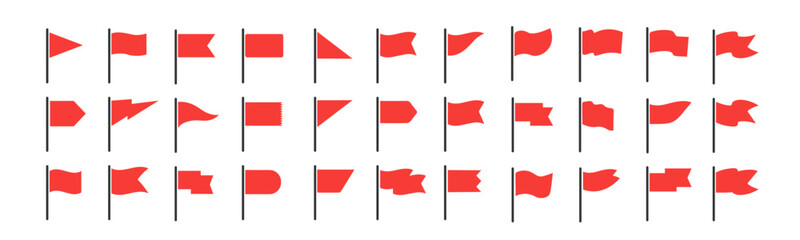 Red flag icon vector set. Start and finish symbols. Map marks for gps point. Concept of pointer, tag and important sign © Angela Ksen