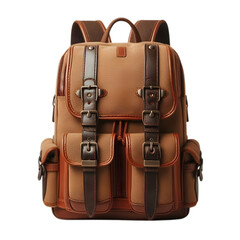 Brown Backpack Illustration Art with a Transparent Background Generative AI.