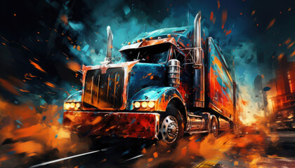 Rig Rhapsody: Abstract Semi Truck Portraits in Urban Hues