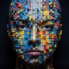 illustration abstract pixel face - obrazy, fototapety, plakaty