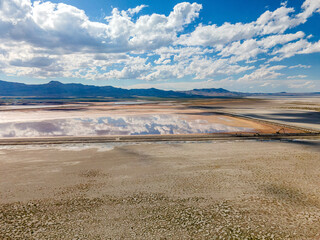 Reflection of clouds on pool of water near Great Salt Lake