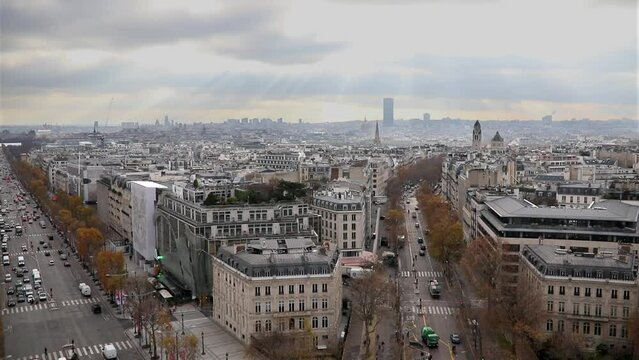 Aerial panoramic cityscape view of Paris, France with Avenue Foch