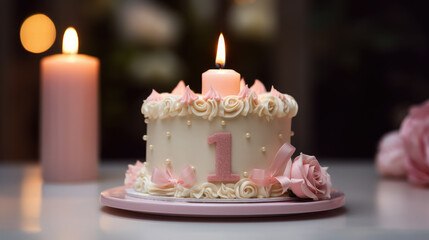 beautiful stylish cake with the number one for a baby's birthday, 1 year old, delicious dessert, holiday treat, card, party, congratulation, gift, celebration, decor, design, food, biscuit, figurine