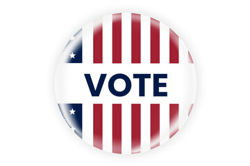 Vote sticker or badge with us american flag signs. US, USA, american election, voting sign.