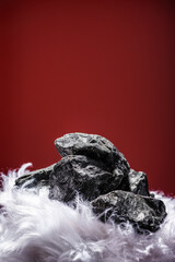 Close-up of a Christmas bag full of coal for someone naughty