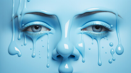 Blue monday, sad, cry, tears. depressing days of the year, post-holiday blues, bad weather, debt, and low motivation, feel down or gloomy. banner, background, copy space, greeting card. - obrazy, fototapety, plakaty