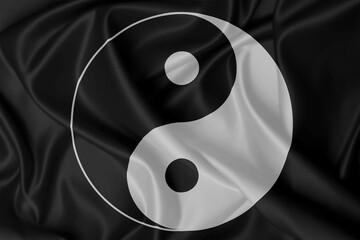 Yin Yang sign symbol on black background - obrazy, fototapety, plakaty