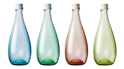 set of colorful water bottles isolated
