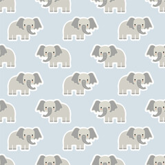 Vector sticker pattern with elephant.Tropical jungle cartoon creatures.Pastel animals background.Cute natural pattern for fabric, childrens clothing,textiles,wrapping paper