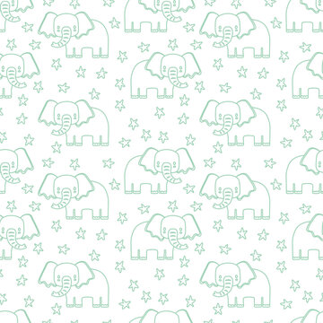Vector seamless pattern with elephant.Tropical jungle cartoon creatures.Pastel animals background.Cute natural pattern for fabric, childrens clothing,textiles,wrapping paper.