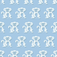 Vector seamless pattern with monkey.Tropical jungle cartoon creatures.Pastel animals background.Cute natural pattern for fabric, childrens clothing,textiles,wrapping paper.