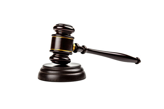 mazo de juez de madera, que representa la autoridad legal, los tribunales y la justicia, sobre un fondotransparente., conceptos legales, relacionados con el derecho o la justicia.