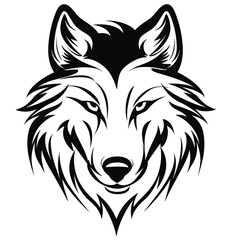 Wolf head vector art, isolated in white background, vector illustration. Abstract background. Design for tattoo, stickers, t shirts, game mascot sport logo, wall painting, canvas painting.