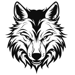 Wolf head vector art, isolated in white background, vector illustration. Abstract background. Design for tattoo, stickers, t shirts, game mascot sport logo, wall painting, canvas painting.