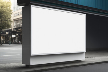 Fototapeta premium Blank mock up of horizontal street poster billboard, in the center city. Street advertising. Illustration. Generative AI